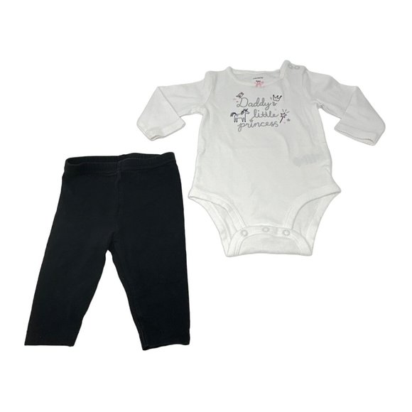 2 Baby Girl Matching Outfits - Orange Leggings, White Long Sleeve Shirt, Black L - Picture 4 of 9